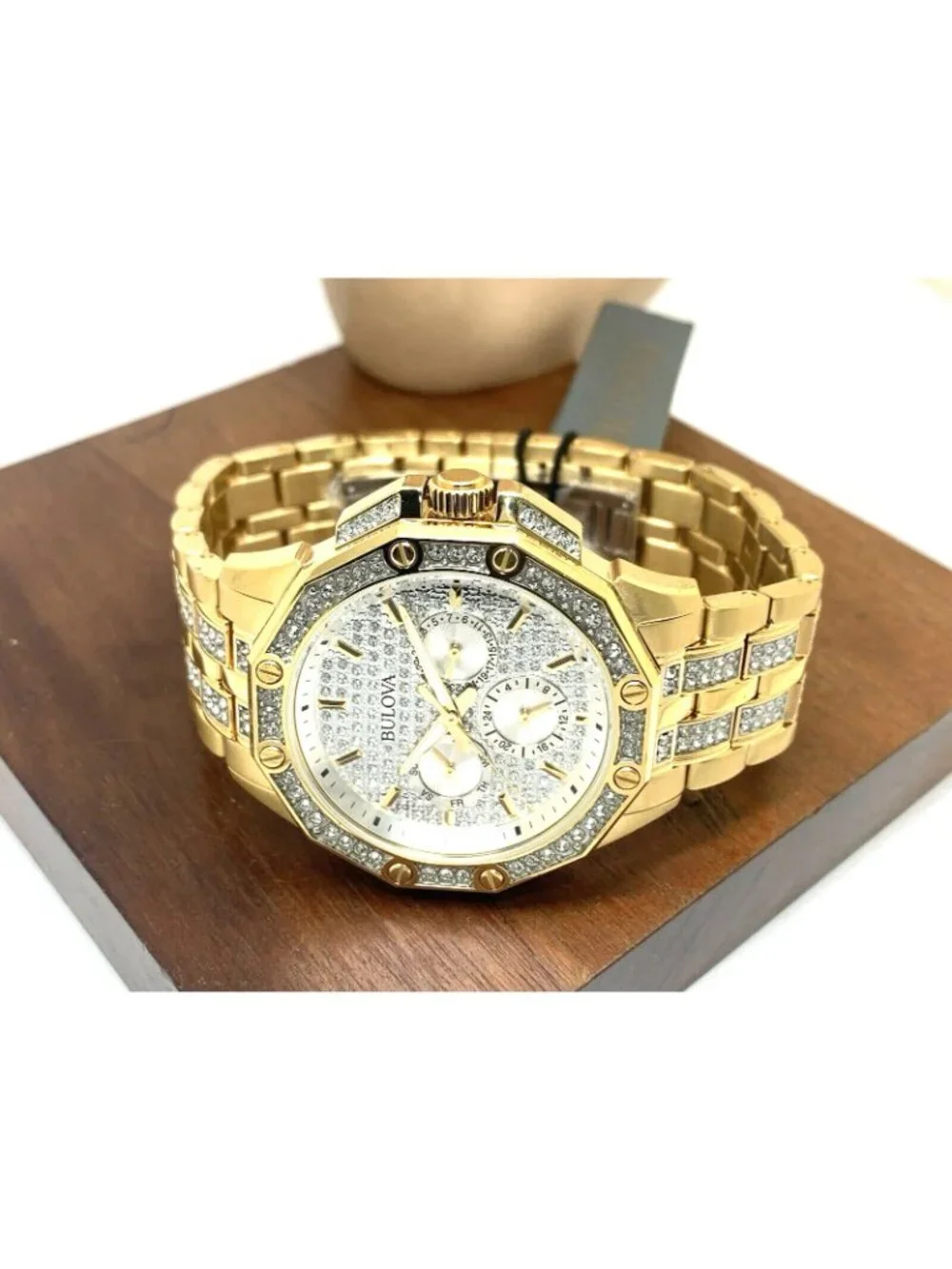 Bulova Men's Watch 98C126 Octava Quartz Gold Stainless Steel Gemmed Dial 42mm